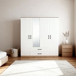 ตู้เสื้อผ้า 4 บาน พร้อมกระจก รุ่นฟินซ์ ขนาด 160 ซม. - สีธรรมชาติ/ขาว