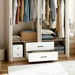 ตู้เสื้อผ้า 4 บาน พร้อมกระจก รุ่นฟินซ์ ขนาด 160 ซม. - สีธรรมชาติ/ขาว