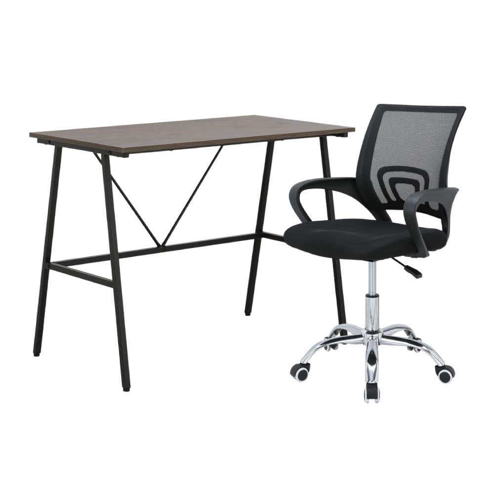 โต๊ะทำงาน ขนาด 100 ซม. และเก้าอี้สำนักงาน รุ่นจีเนียส+ดาร์บี้ - สีน้ำตาล/ดำ