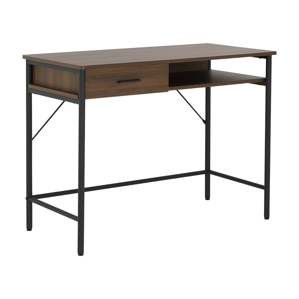 โต๊ะทำงาน ขนาด 100 ซม. และเก้าอี้สำนักงาน รุ่นโทโมเอะ+ดาร์บี้ - สีวอลนัท/ดำ