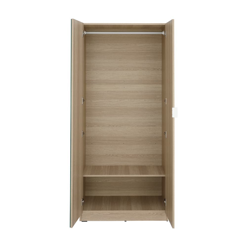 ตู้เสื้อผ้า 2 บาน พร้อมกระจก รุ่นแชมป์ ขนาด 80 ซม. - สีไลท์ วู้ด/ขาว