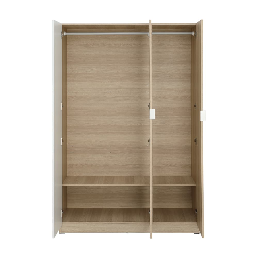 Furinbox ตู้เสื้อผ้า 3 บาน พร้อมกระจก รุ่นแชมป์ ขนาด 120 ซม. - สีไลท์ วู้ด/ขาว