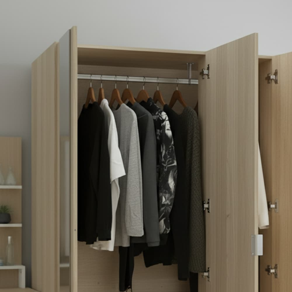 ตู้เสื้อผ้า 3 บาน พร้อมกระจก รุ่นแชมป์ ขนาด 120 ซม. - สีไลท์ วู้ด/ขาว