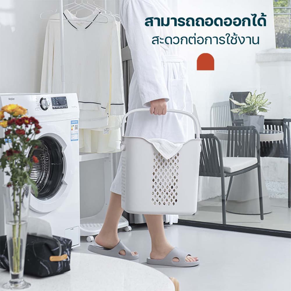 โฮมฮัก ราวตากผ้าล้อเลื่อนพร้อมตะกร้า - สีเทา