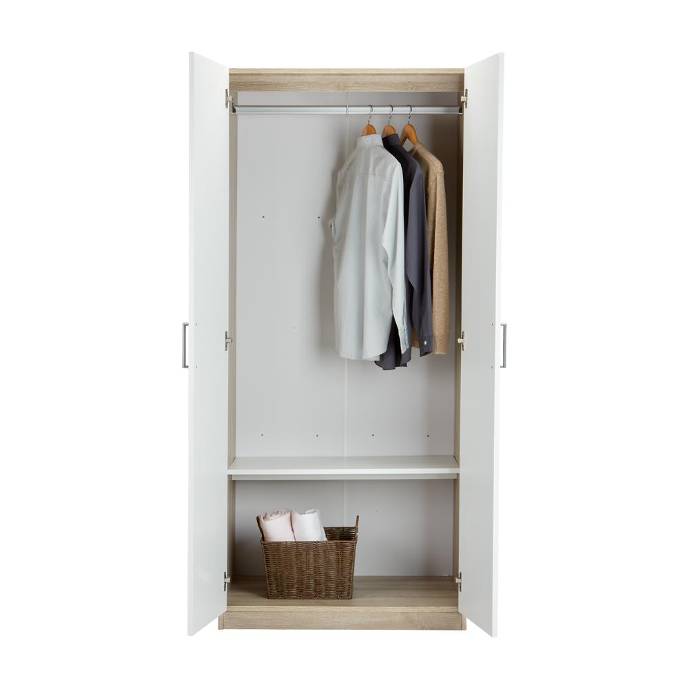ตู้เสื้อผ้า 2 บานประตู รุ่นวาซ - สีขาว/ลายไม้ธรรมชาติ