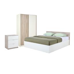 ชุดห้องนอน รุ่นวินซ์+วาว่า ขนาด 6 ฟุต (เตียง, ตู้เสื้อผ้าบานสไลด์, ตู้ลิ้นชัก) - สีขาว/ธรรมชาติ