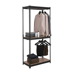 โครงตู้เสื้อผ้า รุ่นสมาร์ท เชลฟ์ - สีดำ ประกอบด้วยราวแขวนเสื้อผ้า 2 ราวและชั้นวางของ 3 ชั้น