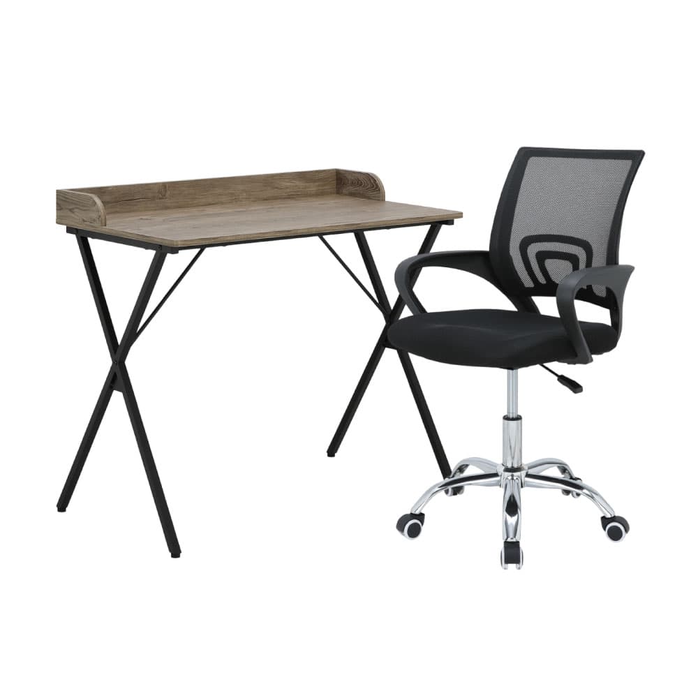 โต๊ะทำงาน ขนาด 90 ซม. และเก้าอี้สำนักงาน รุ่นสมาร์ท+ดาร์บี้ - สีธรรมชาติ/ดำ