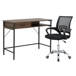 โต๊ะทำงาน ขนาด 100 ซม. และเก้าอี้สำนักงาน รุ่นโทโมเอะ+ดาร์บี้ - สีวอลนัท/ดำ