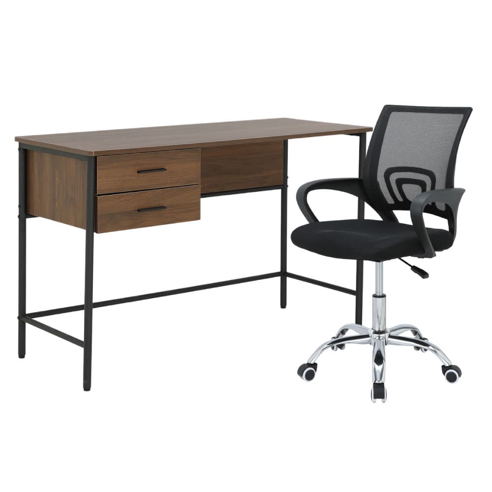 โต๊ะทำงาน ขนาด 120 ซม. และเก้าอี้สำนักงาน รุ่นโทโมเอะ+ดาร์บี้ - สีวอลนัท/ดำ