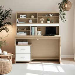 โต๊ะทำงานพร้อมชั้นวางและเก้าอี้สำนักงาน รุ่นมินิโอ+ดาร์บี้ - สีธรรมชาติ/ดำ