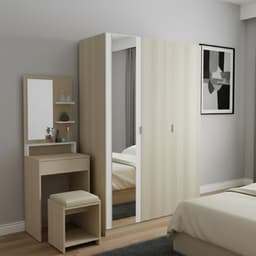 ตู้เสื้อผ้า 3 บาน พร้อมกระจก รุ่นแชมป์ ขนาด 120 ซม. - สีไลท์ วู้ด/ขาว