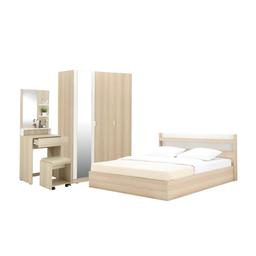 โอเคเฟอร์นิเจอร์ ชุดห้องนอน รุ่นแชมป์ (เตียง, ตู้เสื้อผ้า, โต๊ะเครื่องแป้งพร้อมสตูล) - สีไลท์วู้ด/ขาว