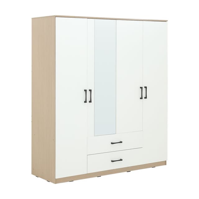 ตู้เสื้อผ้า 4 บาน พร้อมกระจก รุ่นฟินซ์ ขนาด 160 ซม. - สีธรรมชาติ/ขาว