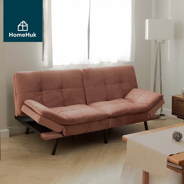 Homehuk โซฟาผ้าปรับนอน 3 ที่นั่ง - สีชมพู