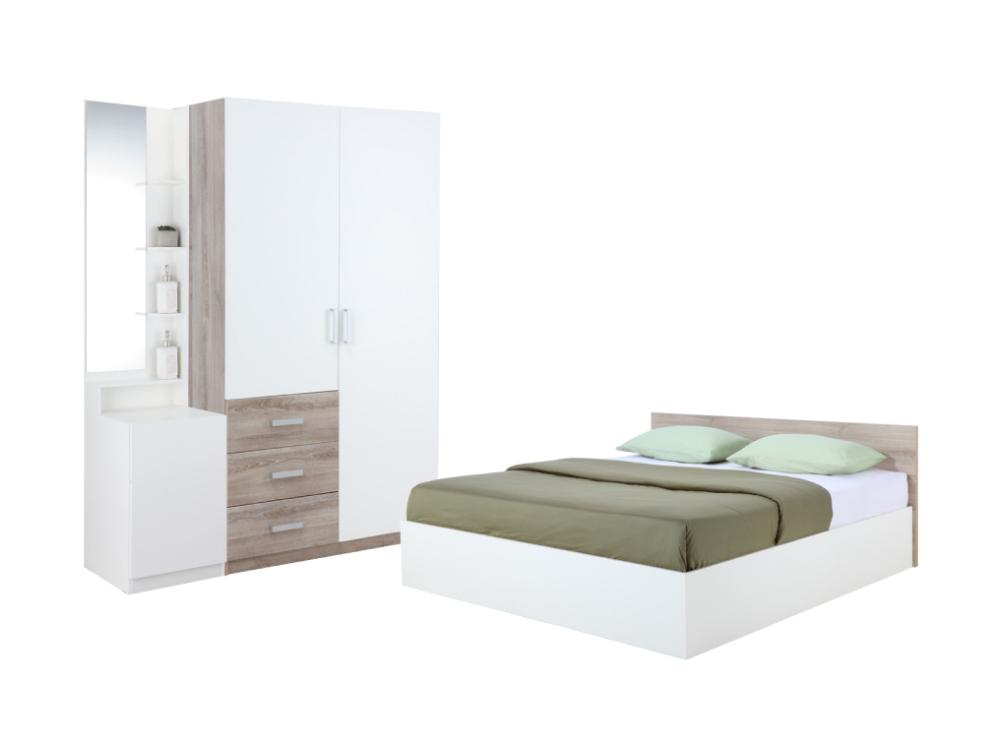 ชุดห้องนอน รุ่นวินซ์ ขนาด 5 ฟุต (เตียง+ตู้เสื้อผ้า 2 บาน+โต๊ะเครื่องแป้ง) - สีขาว
