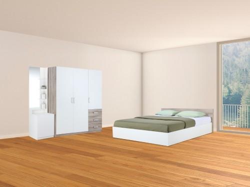 ชุดห้องนอน รุ่นวินซ์ (เตียง+ตู้เสื้อผ้า 3 บาน+โต๊ะเครื่องแป้ง) ขนาด 5 ฟุต - สีขาว