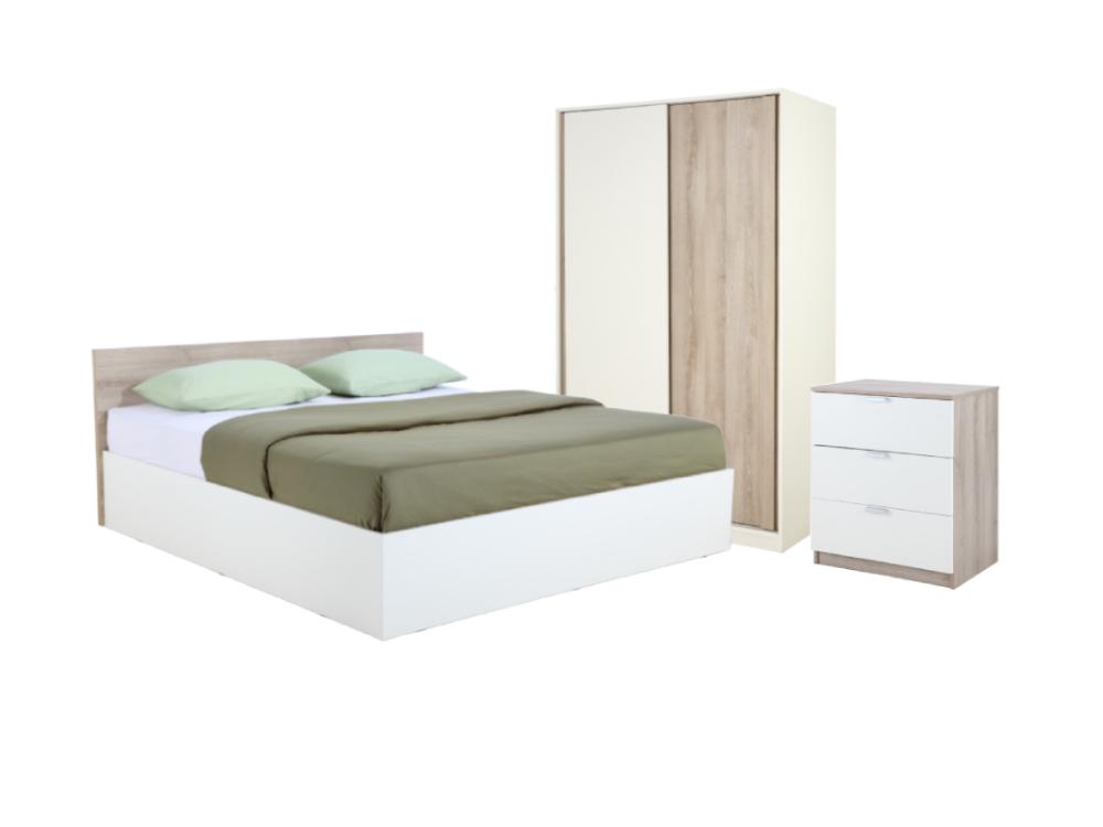 ชุดห้องนอน รุ่นวินซ์+วาว่า (เตียง + ตู้บานสไลด์ + ตู้ลิ้นชัก) ขนาด 6 ฟุต - สีขาว/ธรรมชาติ