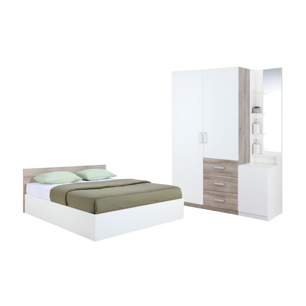 ชุดห้องนอน รุ่นวินซ์ ขนาด 6 ฟุต (เตียง+ตู้เสื้อผ้า 2 บาน+โต๊ะเครื่องแป้ง) - สีขาว