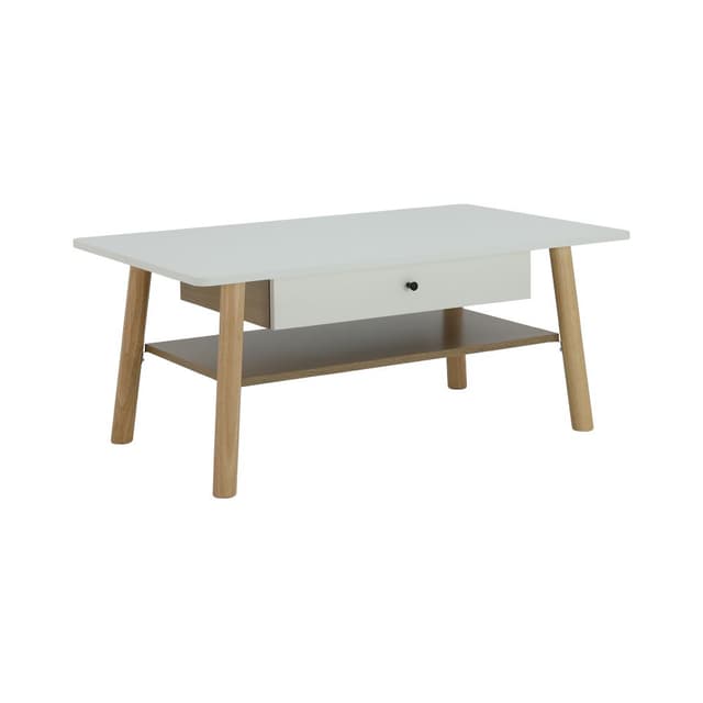 โต๊ะกลางท็อปโค้งพร้อมลิ้นชัก รุ่นมาเรีย - สีธรรมชาติ/ขาว