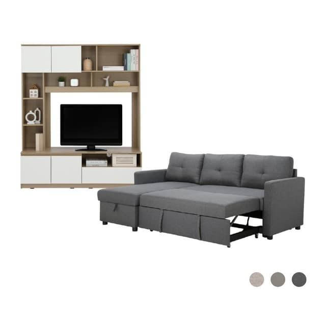 โซฟาเบด L-shape และชุดโฮมเอ็นเตอร์เทนเมนท์ ขนาด 150 ซม. รุ่นเคียร่า+มินิโอ