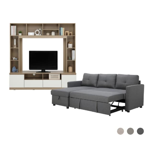 โซฟาเบด L-shape และชุดโฮมเอ็นเตอร์เทนเมนท์ ขนาด 180 ซม. รุ่นเคียร่า+มินิโอ