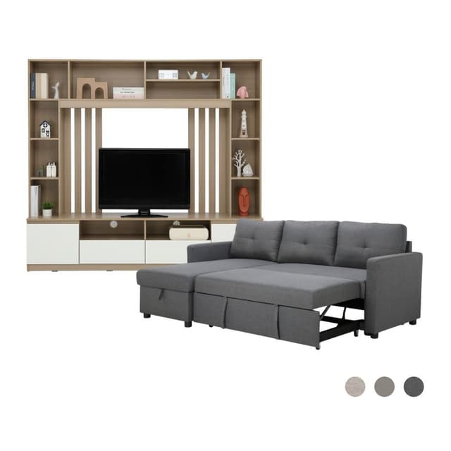 โซฟาเบด L-shape และชุดโฮมเอ็นเตอร์เทนเมนท์ ขนาด 200 ซม. รุ่นเคียร่า+มินิโอ