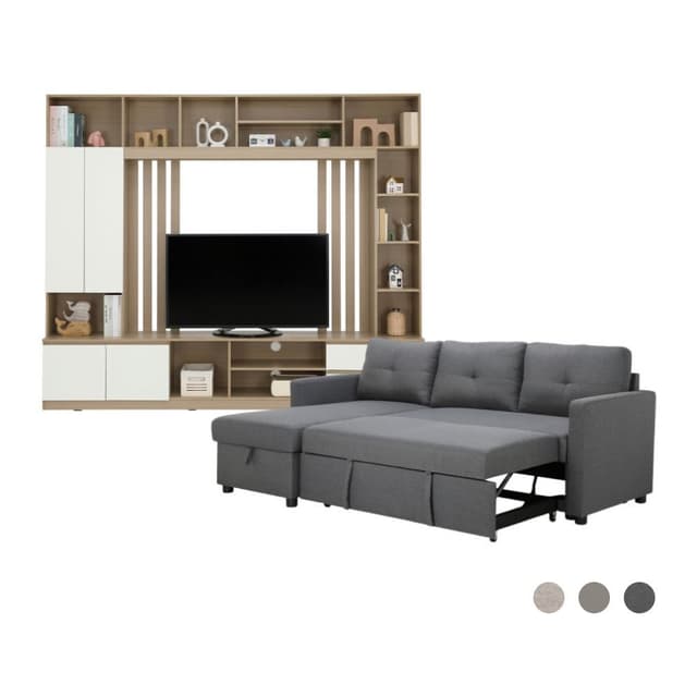 โซฟาเบด L-shape และชุดโฮมเอ็นเตอร์เทนเมนท์ ขนาด 240 ซม. รุ่นเคียร่า+มินิโอ