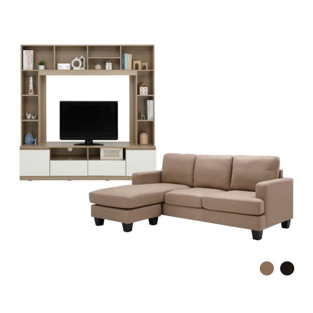 โซฟาผ้า L-shape และชุดโฮมเอ็นเตอร์เทนเมนท์ ขนาด 180 ซม. รุ่นแลมซี่+มินิโอ