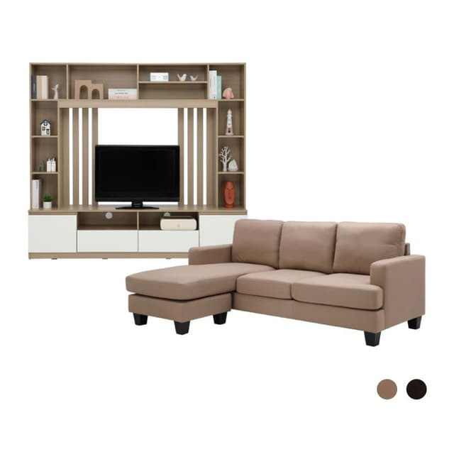 โซฟาผ้า L-shape และชุดโฮมเอ็นเตอร์เทนเมนท์ ขนาด 200 ซม. รุ่นแลมซี่+มินิโอ