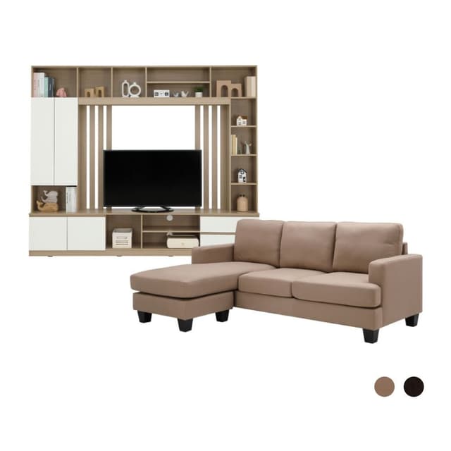 โซฟาผ้า L-shape และชุดโฮมเอ็นเตอร์เทนเมนท์ ขนาด 240 ซม. รุ่นแลมซี่+มินิโอ