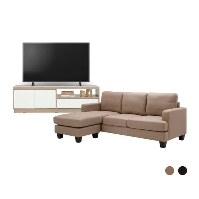 โซฟาผ้า L-shape และตู้วางทีวี 2 บาน พร้อมลิ้นชัก ขนาด 150 ซม. รุ่นแลมซี่+มินิโอ