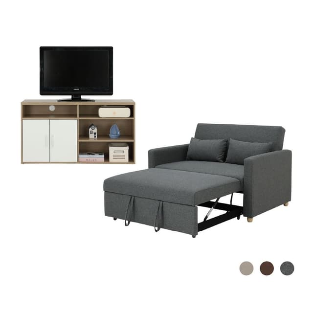 โซฟาเบด 2 ที่นั่ง และตู้วางทีวี 2 บาน ขนาด 120 ซม. รุ่นมิกิ+มินิโอ