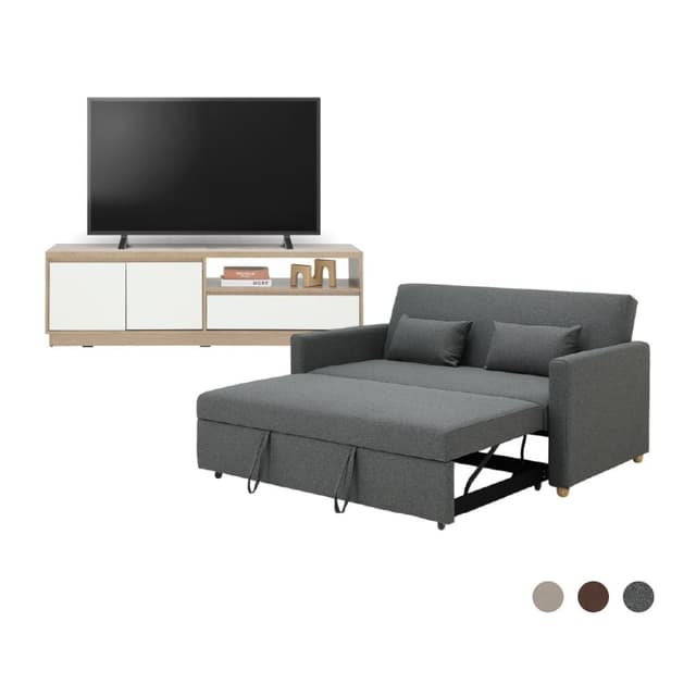โซฟาเบด 3 ที่นั่ง และตู้วางทีวี 2 บาน พร้อมลิ้นชัก ขนาด 150 ซม. รุ่นมิกิ+มินิโอ